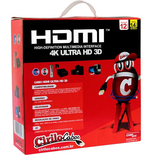 Cabo HDMI 1.4 ULTRA HD 3D 12 metros - Cirilo Cabos
