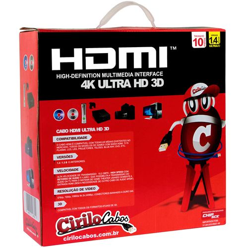 Cabo HDMI 1.4 ULTRA HD 3D 10 metros - Cirilo Cabos