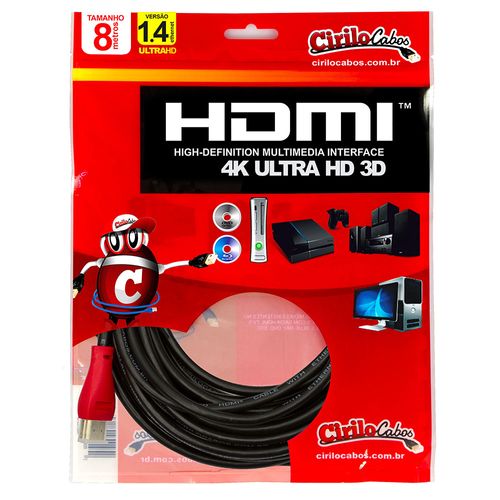 Cabo HDMI 1.4 ULTRA HD 3D 8 metros - Cirilo Cabos