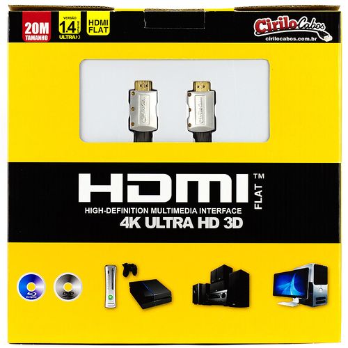 Cabo HDMI FLAT Desmontável 1.4 Ultra HD 3D, 20 metros - Cirilo Cabos