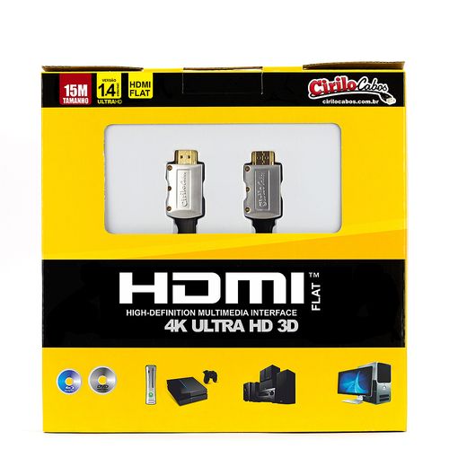 Cabo HDMI FLAT Desmontável 1.4 Ultra HD 3D, 15 metros - Cirilo Cabos