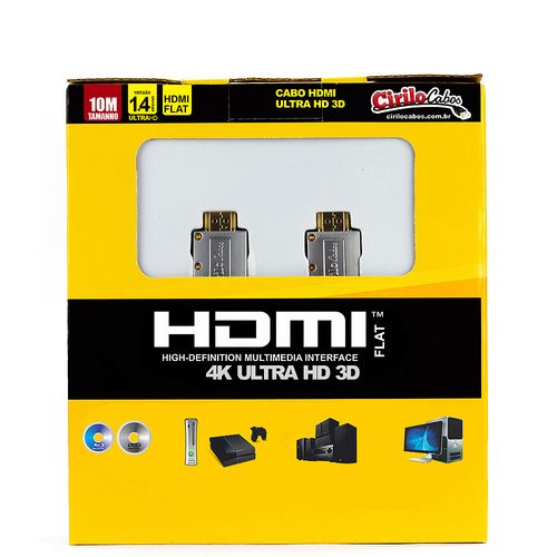 Cabo HDMI FLAT Desmontável 1.4 Ultra HD 3D, 10 metros - Cirilo Cabos