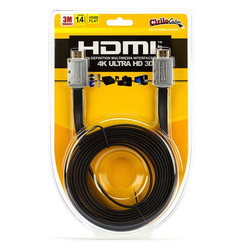 Cabo HDMI FLAT Desmontável 1.4 Ultra HD 3D, 3 metros - Cirilo Cabos