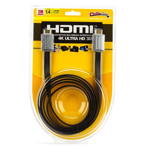 Cabo HDMI FLAT Desmontável 1.4 Ultra HD 3D, 2 metros - Cirilo Cabos