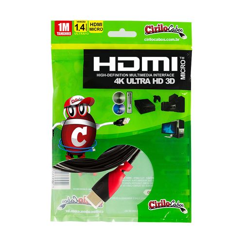 Cabo MICRO HDMI para HDMI 1.4 Ultra HD 3D, 1 metro - Cirilo Cabos