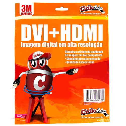 Cabo DVI para HDMI, 3 metros - Cirilo Cabos