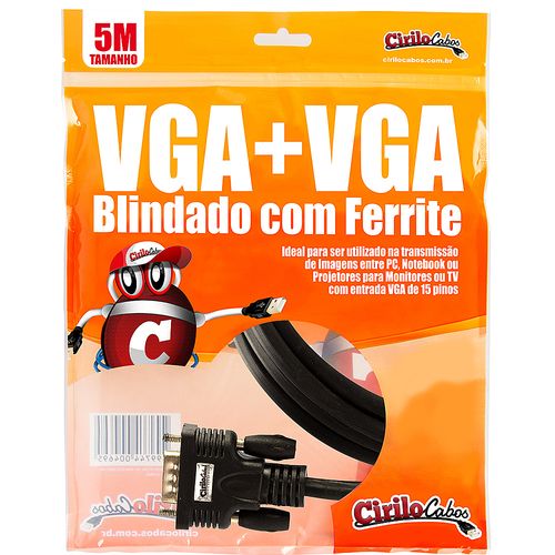 Cabo VGA Blindado com Ferrite, 5 metros - Cirilo Cabos