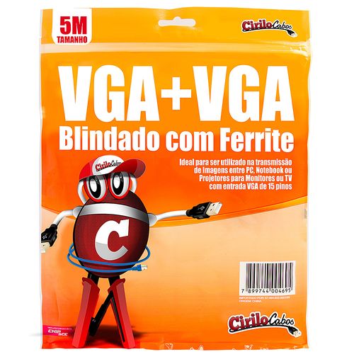 Cabo VGA Blindado com Ferrite, 5 metros - Cirilo Cabos