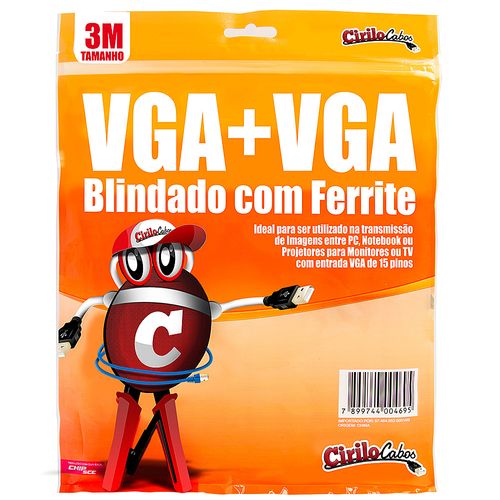 Cabo VGA Blindado com Ferrite, 3 metros - Cirilo Cabos