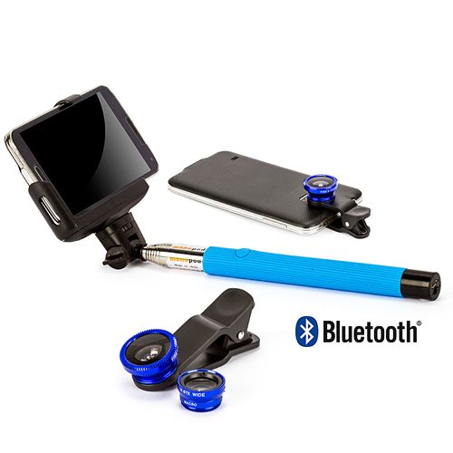 Kit Pau Selfie Bastão Monopod Z07-5 + 3 Lentes Universal Azul
