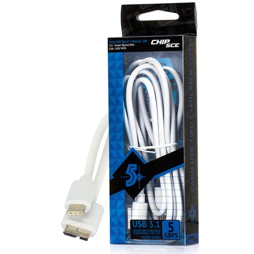 Cabo USB 3.1 Super Speed 5Gbps Tipo C + Micro B - ChipSce 2 metros