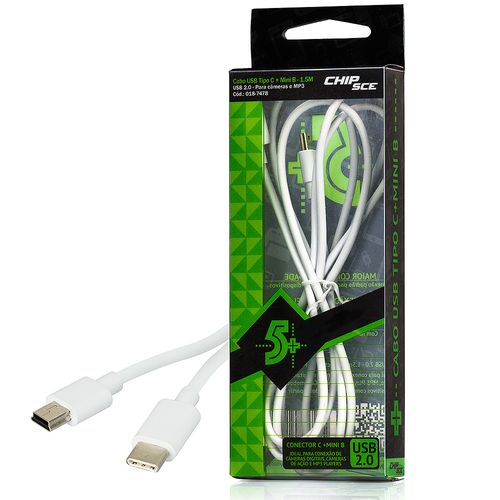 Cabo Adaptador USB 2.0 Tipo C + Mini USB B - ChipSce 1,5 metro