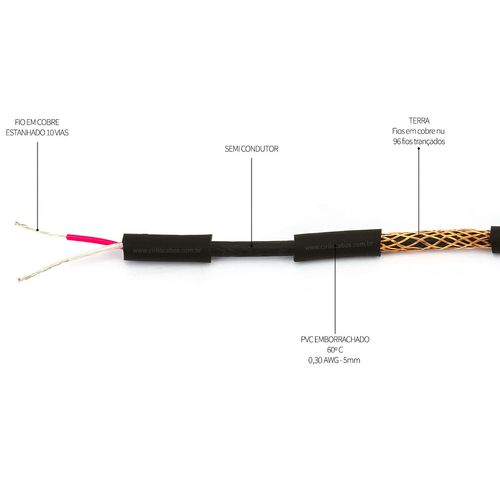 Cabo de Guitarra Blindagem Espiral 0.30 MM²