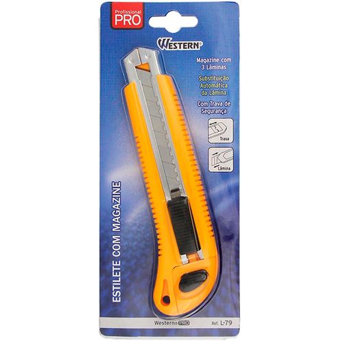 Estilete Profissional Magazine com 3 Lâminas  - Western