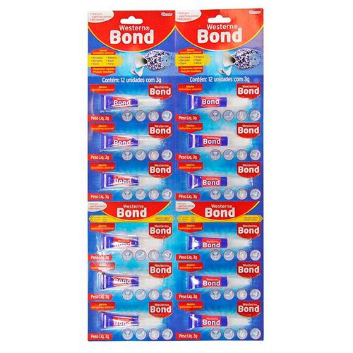 Cartela com 12 unidades de Cola Rápida Bond - Western