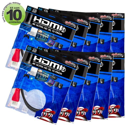 Kit com 10 Cabos HDMI 2.0 Premium Ultra HD 4K, Cirilo Cabos - 50 Cm