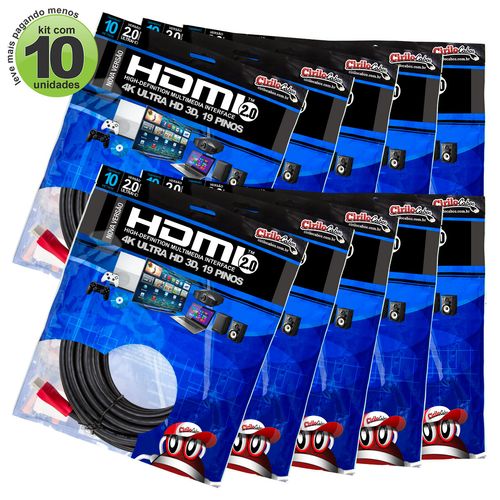 Kit com 10 Cabos HDMI 2.0 Premium Ultra HD 4K, Cirilo Cabos - 10m