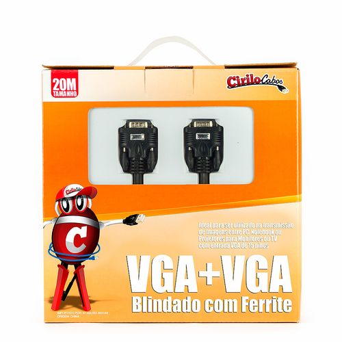 Cabo Vga Macho Blindado com Ferrite, 20 Metros