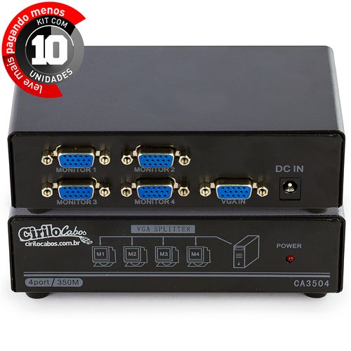 Kit com 10 Vídeo Splitter 1x4 - Distribuidor de Sinal VGA