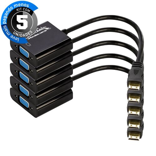 Kit com 5 Cabos Conversor Adaptador Mini HDMI para VGA - Cirilo Cabos