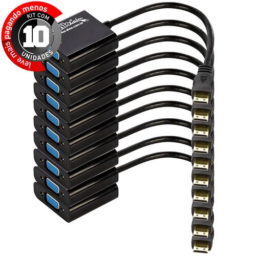 Kit com 10 Cabos Conversor Adaptador Mini HDMI para VGA - Cirilo Cabos