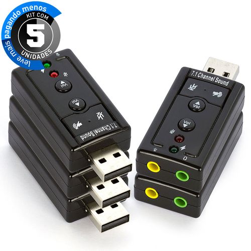Kit com 5 Placa de Som USB 7.1 DirectSound 3D