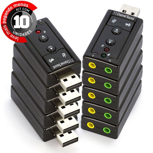 Kit com 10 Placa de Som USB 7.1 DirectSound 3D