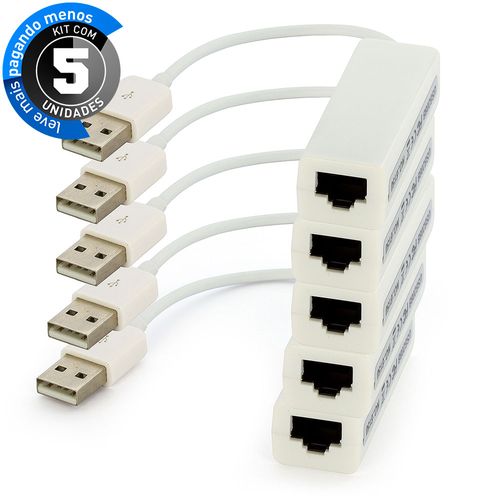 Kit com 5 Adaptador USB para RJ45