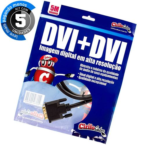 Kit com 5 Cabos DVI para DVI, 5 metros - Cirilo Cabos