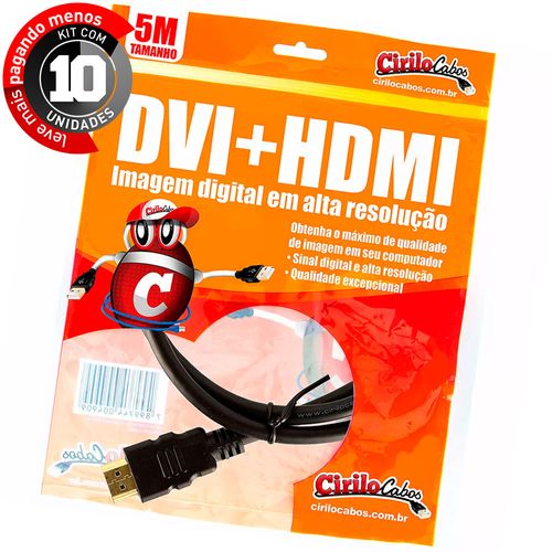 Kit com 10 Cabos DVI para HDMI, 5 metros - Cirilo Cabos