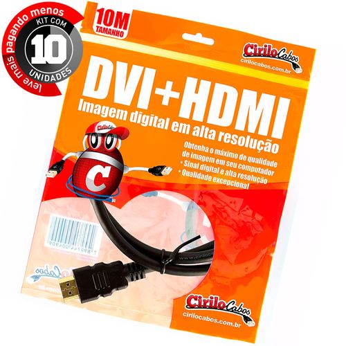 Kit com 10 Cabos DVI para HDMI, 10 metros - Cirilo Cabos