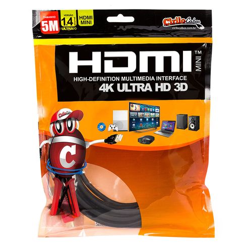 Cabo MINI HDMI para HDMI 1.4 Ultra HD 3D, 5 metros - Cirilo Cabos
