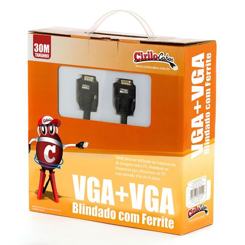 Cabo VGA Blindado com Ferrite, 30 metros - Cirilo Cabos