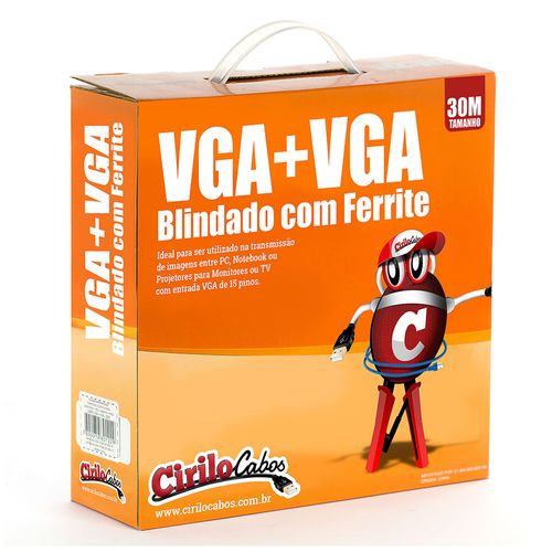 Cabo VGA Blindado com Ferrite, 30 metros - Cirilo Cabos