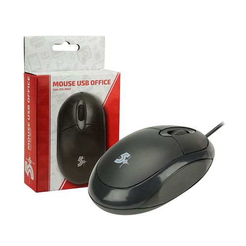 Mouse Otico USB 5+ Office Ergonômico Plug And Play 1000DPI Preto