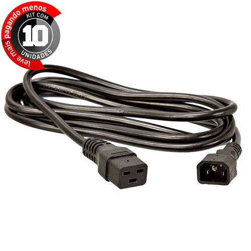 Kit com 10 Cabos de Força Extensor IEC C19 14AWG 5 metros