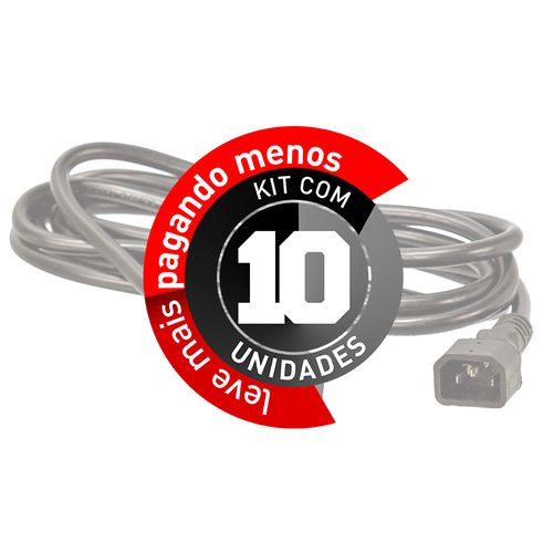 Kit com 10 Cabos de Força Extensor IEC C19 14AWG 2 metros