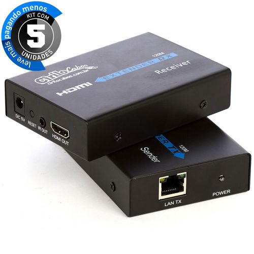Kit com 5 HDMI Extender TX/RX - Extensor via cabo de rede até 120 metros