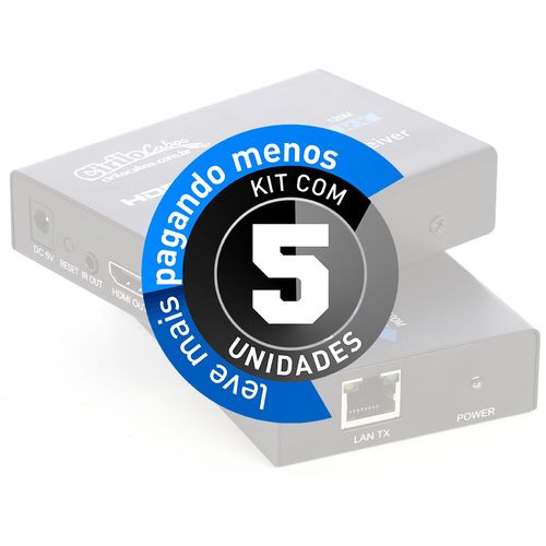 Kit com 5 HDMI Extender TX/RX - Extensor via cabo de rede até 120 metros