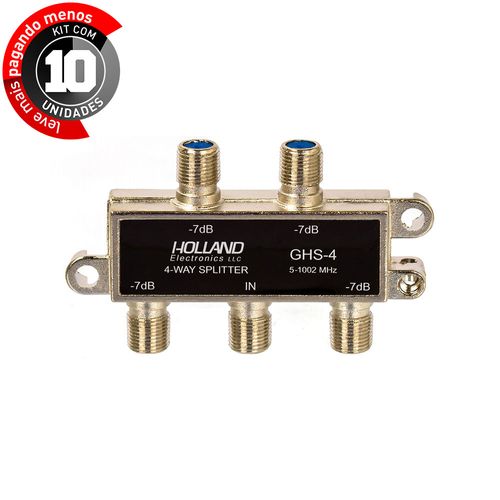 Kit com 10 Divisores de Sinal de Antena 1x4 Blindado para UHF, VHF, CATV e Satélite