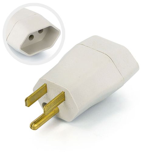 Adaptador tomada 3 pinos (Chato + terra) para novo padrão