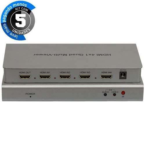 Kit com 5 Switch Inteligente Quad Multi-Viewer 4x1