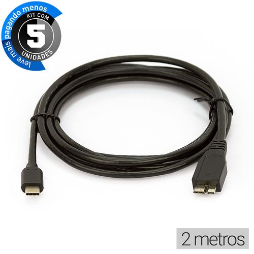 Kit com 5 Cabos Adaptador USB-C para MicroUSB-B 2 metros