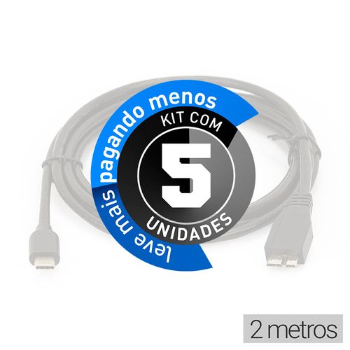 Kit com 5 Cabos Adaptador USB-C para MicroUSB-B 2 metros