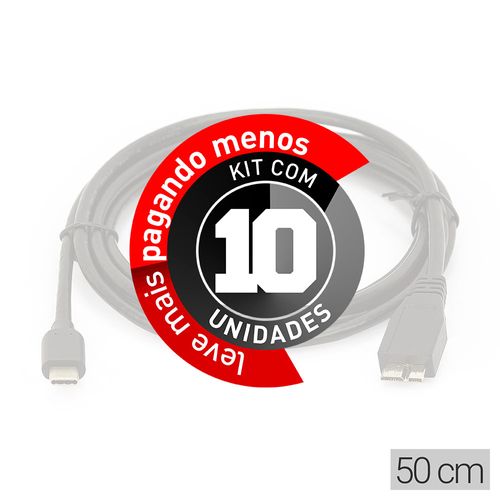 Kit com 10 Cabos Adaptador USB-C para MicroUSB-B 50cm