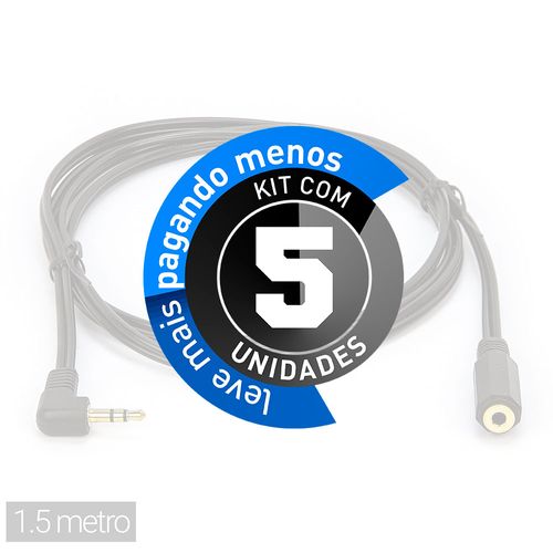 Kit com 5 Cabos Extensor de P2 Macho/Fêmea 90 graus 1,5 metro