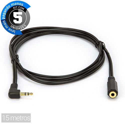 Kit com 5 Cabos Extensor de P2 Macho/Fêmea 90 graus 15 metros