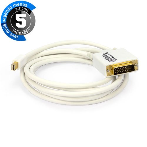 Kit com 5 Cabos Adaptador Mini Displayport para DVI 1,8 m