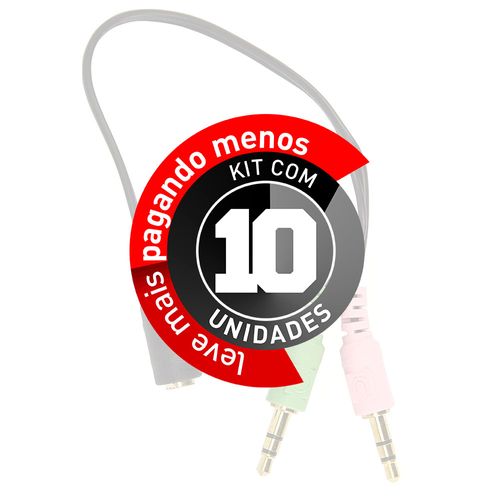 Kit com 10 Cabos Headset para Fone, 2 P2 Macho para 1 P2 Fêmea
