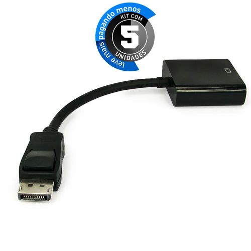 Kit com 5 Cabos Adaptador Displayport Para Vga Preto